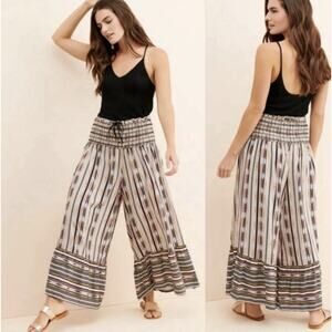 Anthropologie Mauve Print Zamirah Smocked Waist Wide Leg Pants Crop Palazzo Sz S
